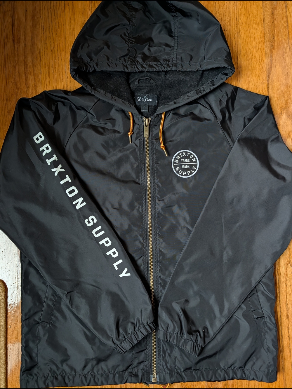Brixton Black Hooded Windbreaker with Logo Sleeve Print